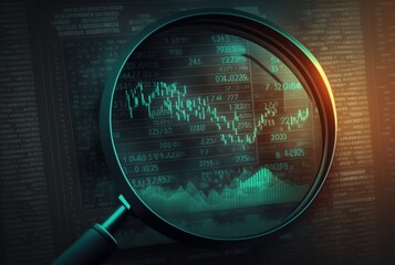Magnifying glass search for investment and stock market. Generative Ai