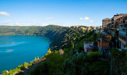 Fototapeta na wymiar View on lake in Castel Gandolfo, Rome, Italy