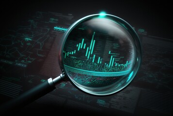 Magnifying glass search for investment and stock market. Generative Ai
