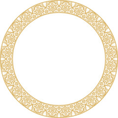 Vector golden round oriental ornament. Arabic patterned circle of Iran, Iraq, Turkey, Syria. Persian frame, border..