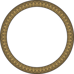 Vector round golden border ornament. Native American tribes framework, circle.