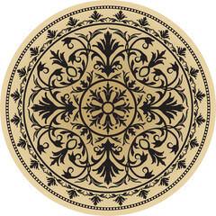 Vector round golden classic ornament. A circle with a black pattern. Ceiling decoration, ancient Rome, Greece.