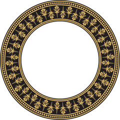 Vector golden and black round byzantine ornament. Circle, border, frame of ancient Greece and Eastern Roman Empire. Decoration of the Russian Orthodox Church..