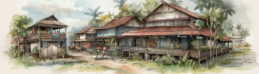 Fototapeta na wymiar Kampung House by Generative AI