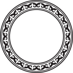 Vector monochrome Kazakh national round pattern, frame. Ethnic ornament of the nomadic peoples of Asia, the Great Steppe, Kazakhs, Kirghiz, Kalmyks, Mongols, Buryats, Turkmens