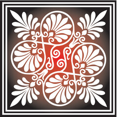Vector red and black colored square ornament of ancient Greece. Classic tile pattern of the Roman Empire..