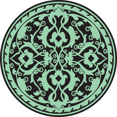 Vector green and black arabic national round ornament. Ethnic circle, eastern and african peoples of asia, persia, iran, iraq, syria.