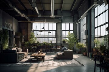 Contemporary urban interior in industrial style. Generative AI