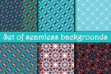 Seamless geometric pattern. Set. Seamless modern abstract background of geometric shapes. Mosaic geometric background