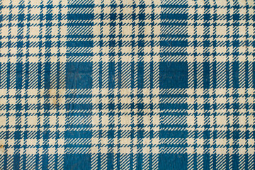 Fondo textura blanca y azul a cuadros. Vista superior y de cerca. Copy space