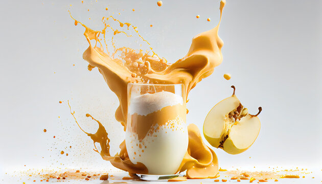 Delicious Yellow Quince Smoothie Splashing Over on Dark Background AI Generative