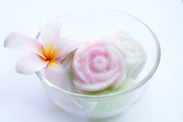 Obraz na płótnie Canvas Coconut milk rose shaped jelly with (salim) Thai sweet dessert