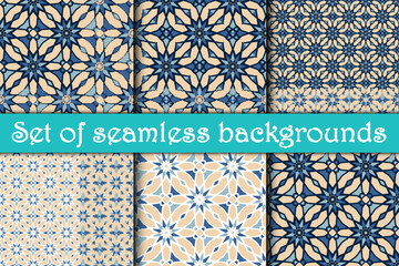 Seamless geometric pattern. Set. Seamless modern abstract background of geometric shapes. Mosaic geometric background