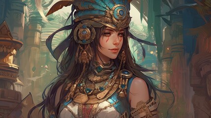 Illustration of a Fantasy woman and abstract art, AI Generated