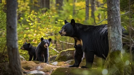 Fototapeten A black bear and  bear cub on National Black Bear Day. Generative AI  © Mockup Station