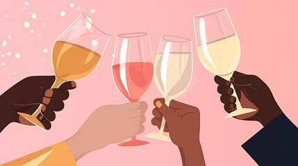 A vector illustration of  omen hands celebrate with glases of champagne. National Bubbly Day Comcept. Generative AI