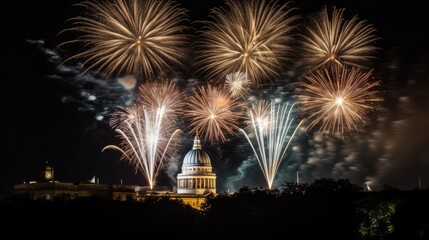 Fototapeta premium Platinum Jubilee bank holiday fireworks display illuminating lights. Generative AI