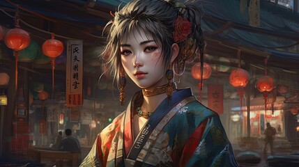 Obraz premium Title: Illustration of a Fantasy woman and abstract art, AI Generated