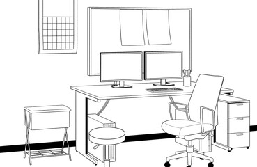 漫画風ペン画イラスト　病院_室内