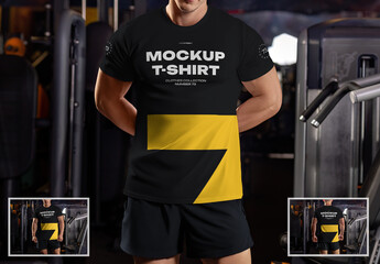 T-shirt Mockup on Athletic Man in Gym