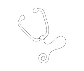 Continuous line art drawing of stethoscope. Medical tool - stethoscope single line art drawing vector illustration. Editable stroke.
