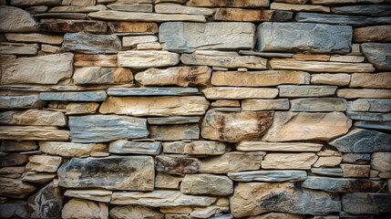 Fototapeta premium Pattern of modern style design decorative uneven cracked real stone wall surface. Generative Ai
