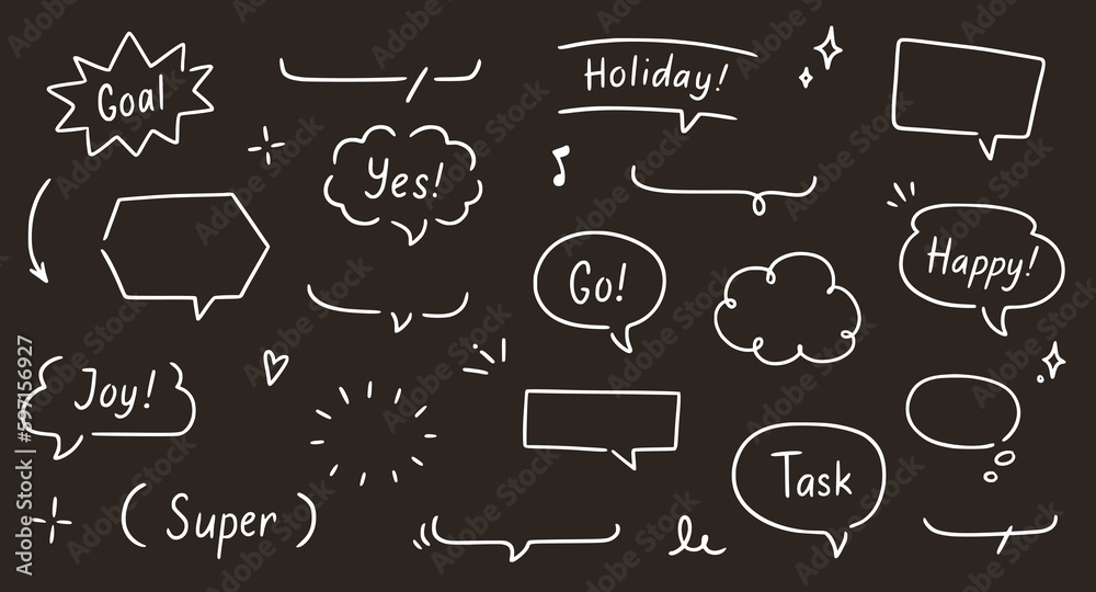 Fototapete balloon text frame decoration set chalkboard background. simple hand drawn pen line speech bubble, c