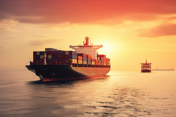 International container cargo ship, freight transportation, shipping, nautical vessel, generative ai.