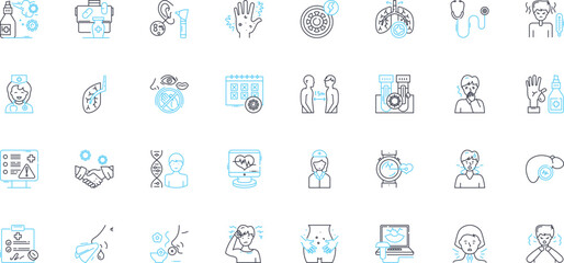 COVID-19 therapy linear icons set. Antibodies, Remdesivir, Convalescent, Ventilator, Plasma, Oxygen, Hydroxychloroquine line vector and concept signs. Tocilizumab,Breathing,Respirator outline