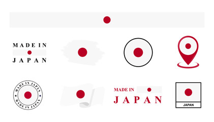 Japan national flags icon set. Labels with Japan flags. Vector illustration
