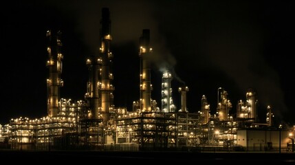 Night photography of a power plant, industrial factory background,  created using Generative AI technology