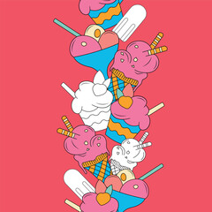 Cute Seamless Pattern With Ice Cream, Vector Seamless Summer Pattern.