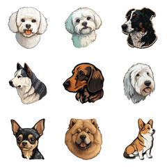 Dog Stickers Flat Icon Set Isolated On White Background