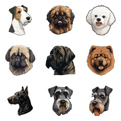 Fototapeta premium Dog Stickers Flat Icon Set Isolated On White Background