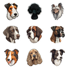 Dog Stickers Flat Icon Set Isolated On White Background