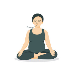 Isolated of a pregnant women meditating and breathing exercise, vector illustration in flat style.	