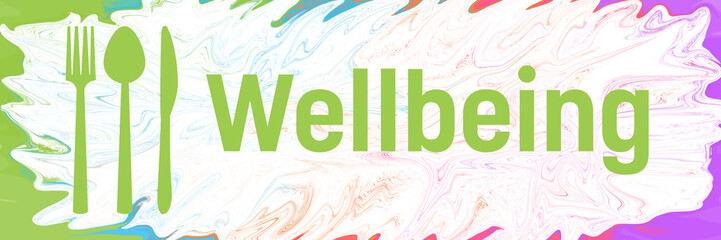 Wellbeing Spoon Fork Knife Colorful Liquid Background Text 