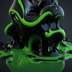 hyperrealistic soft focus melting bright lime and black 3d paint for an experimental art exhibition in the style of Cinema 4D rendering