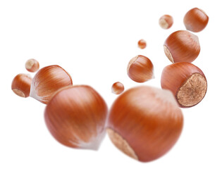 Flying delicious hazelnuts cut out