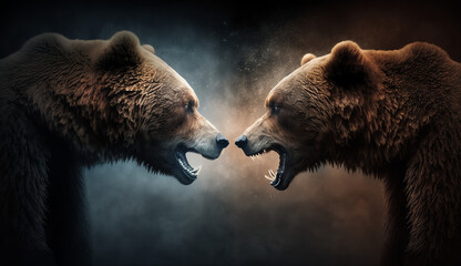 Obraz premium two angry grizzly_bears Generative AI
