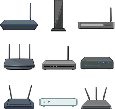 dsl modem set cartoon vector illustration