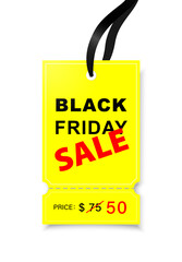 Yellow label with black stripe isolated on a white background. Black Friday Sale vector illustration.