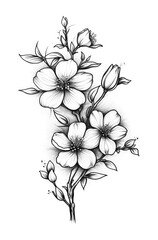 Hand drawn sketch of a branch with  flowers. Generative AI.