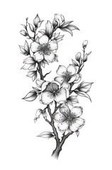 Hand drawn sketch of a branch with  flowers. Generative AI.