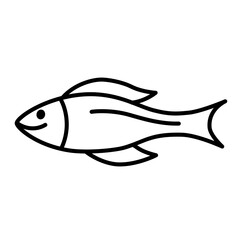 Cute tropical summer fish doodle outline icon