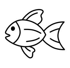 Cute tropical summer fish doodle outline icon