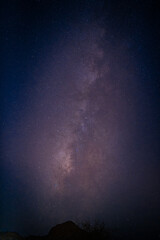 Milchstraße in den Red Sea Mountains, Ägypten. Berg und Busch im Vordergrund.
