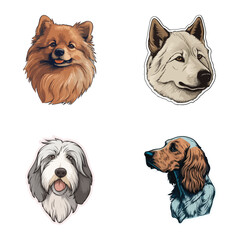 Dog Stickers Flat Icon Set Isolated On White Background