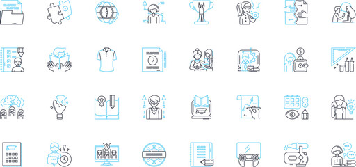 Virtual college linear icons set. E-learning, Online courses, Distance education, Webinar, Digital classroom, Cyber campus, Video lectures line vector and concept signs. Virtual lectures,Remote