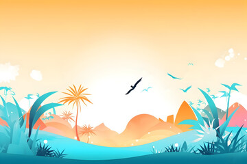 Fototapeta na wymiar Illustration of a summer beach background in a flat style design. Generated AI